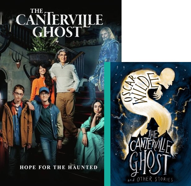 The Canterville Ghost (2021-) TV Series poster and book cover compared.
