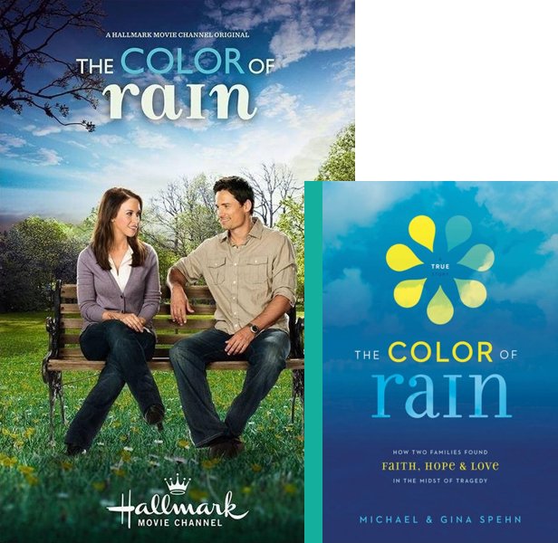 The Color of Rain (2014) Movie poster and book cover compared.