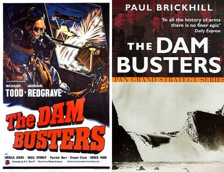 The Dam Busters. Poster of the 1955 movie and cover of the 1951 book