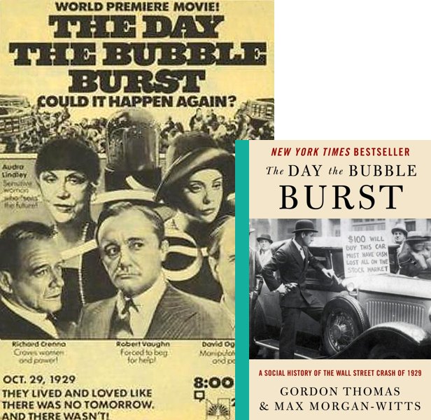 The Day the Bubble Burst (1982) Movie poster and book cover compared.