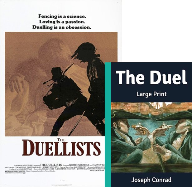 The Duellists (1977) Movie poster and book cover compared.