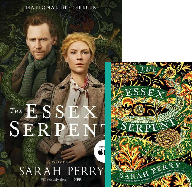 The Essex Serpent (2022-) TV Mini-Series poster and book cover compared.
