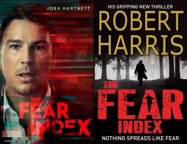 The Fear Index. Poster of the 2022 TV series and cover of the 2011 book