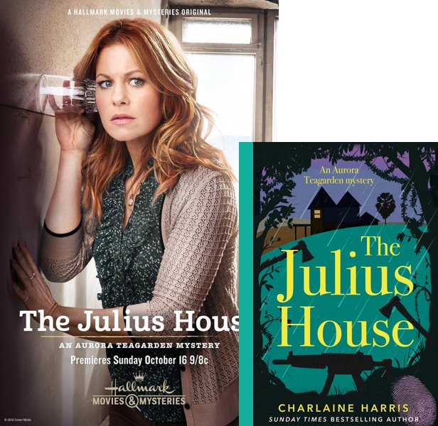 The Julius House (2016) Movie poster and book cover compared.