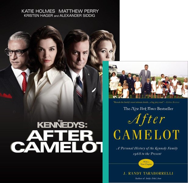 The Kennedys After Camelot (2017) TV Mini-Series poster and book cover compared.
