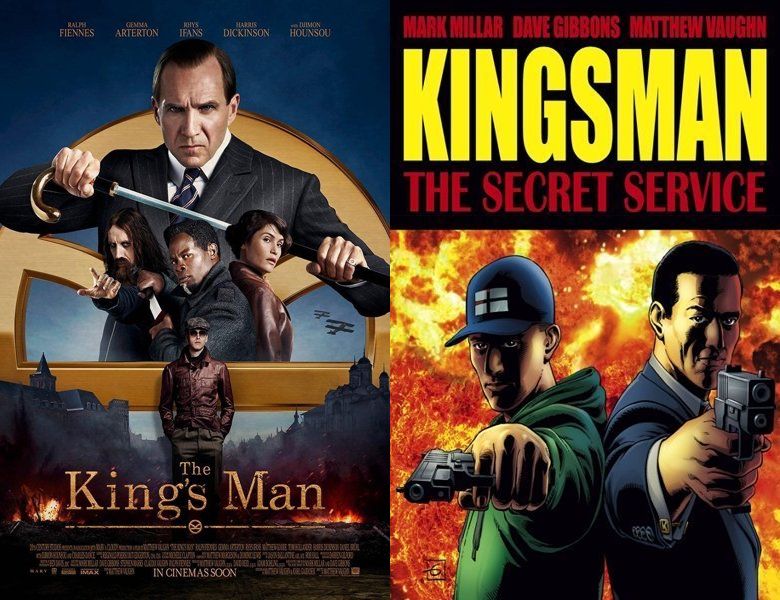 The King's Man. Poster of the 2021 movie and cover of the 2012 comic book, Kingsman: The Secret Service