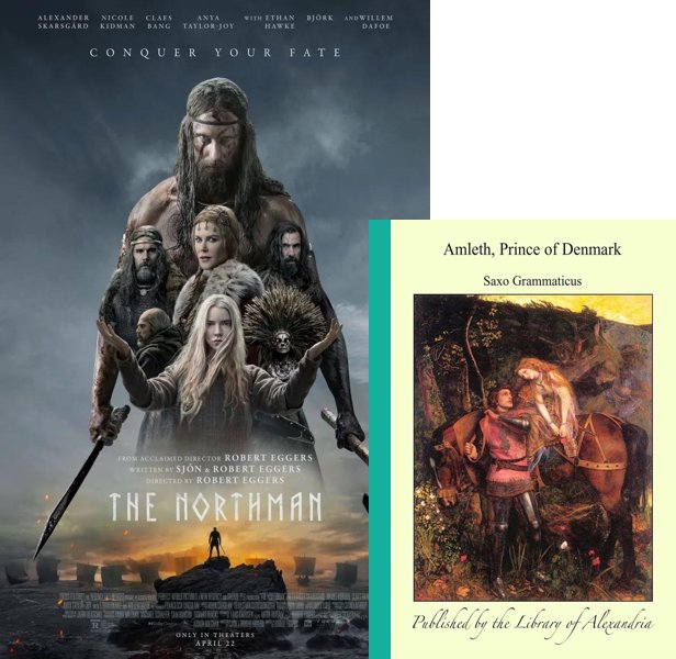 The Northman (2022) Movie poster and book cover compared.
