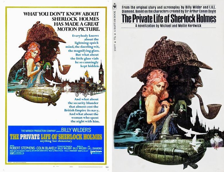 The Private Life of Sherlock Holmes. Poster of the 1970 movie and cover of the book novelization