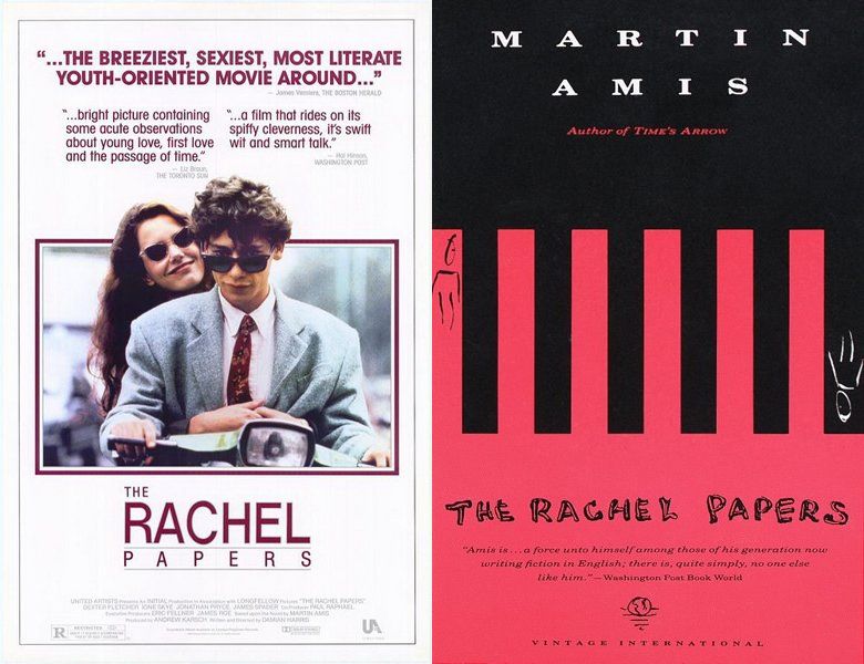 The Rachel Papers. Poster of the 1989 movie and cover of the 1973 book