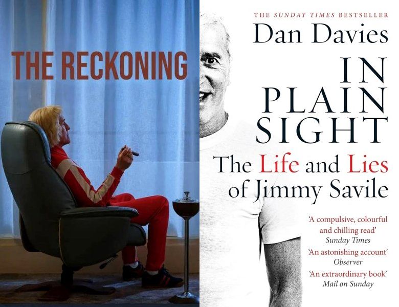 The Reckoning. Poster of the 2023 TV series and cover of the 2014 book, In Plain Sight: The Life and Lies of Jimmy Savile