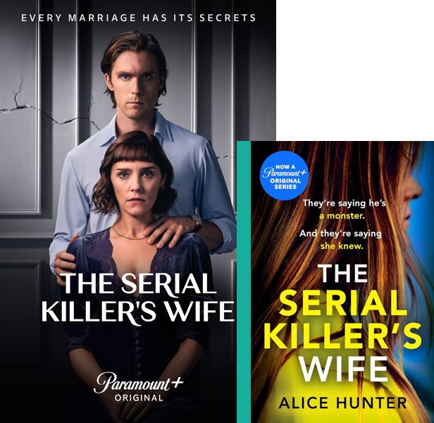 The Serial Killer's Wife (2024) TV Series poster and book cover compared.