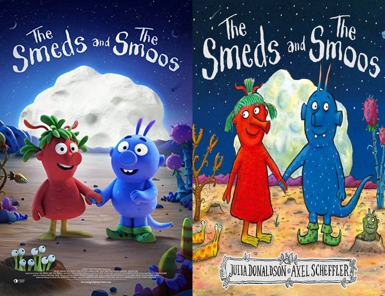 The Smeds and the Smoos. Poster of the 2022 movie and cover of the 2019 book