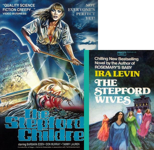 The Stepford Children (1987) Movie poster and book cover compared.
