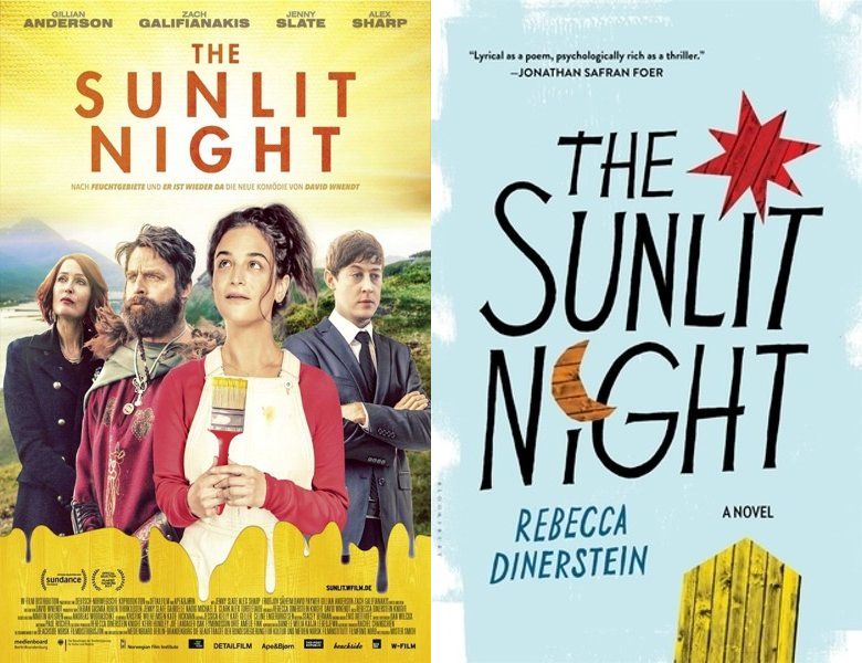 The Sunlit Night. Poster of the 2019 movie and cover of the 2015 book