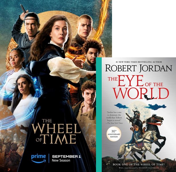 The Wheel of Time (2021-) TV Series poster and book cover compared.