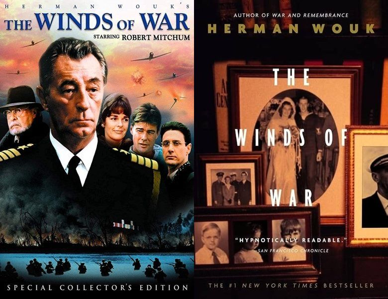 The Winds of War. Poster of the 1983 TV series and cover of the 1971 book