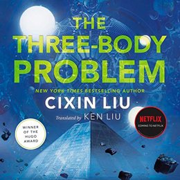 Audiobook cover of The Three-Body Problem, the 2006 book by Liu Cixin.