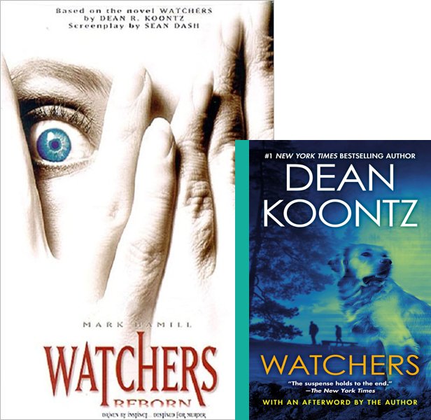 Watchers 4 (1998) Movie poster and book cover compared.