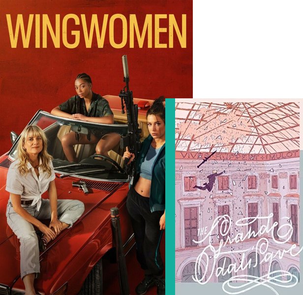Wingwomen (2023) Movie poster and comic book cover compared.