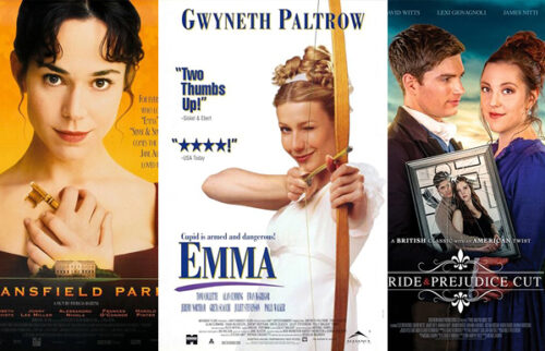 Jane Austen’s classic and modern movie and TV adaptations. Posters composition.